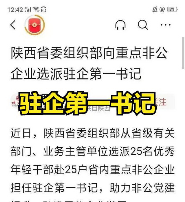 陕西省委组织部向25家省内非公企事业单位派驻25名党建第一书记